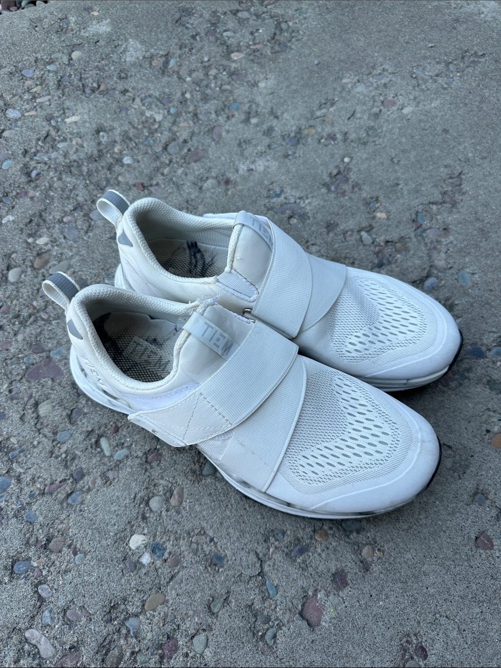TIEM Women's White Slip-On Cycling Shoes with Wide Strap